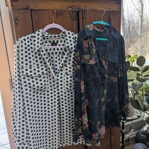 Ann Taylor Black Polka Dot and Floral Blouses